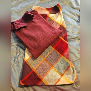 Plaid Skirt and Maroon Top Set